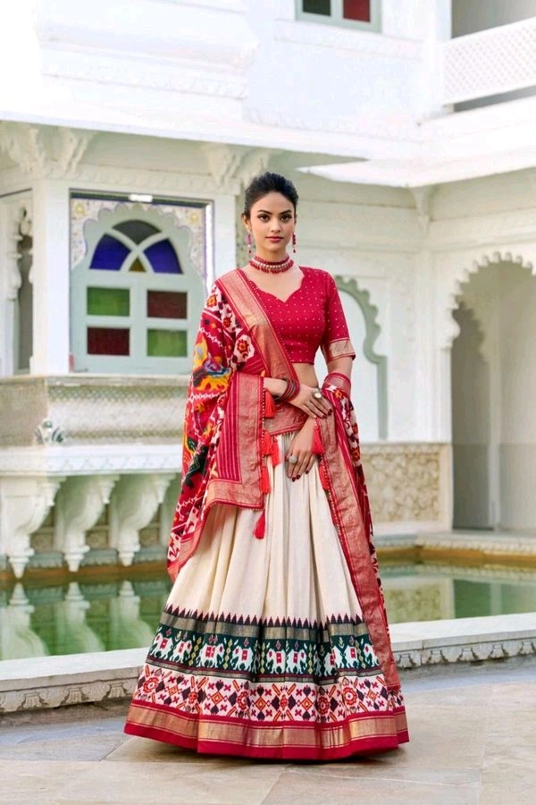 Antique Fashion 1 Presenting a perfectly blended Tussar Silk lehenga for festive season to charm your look  - Papaya Whip, Stitched Blouse