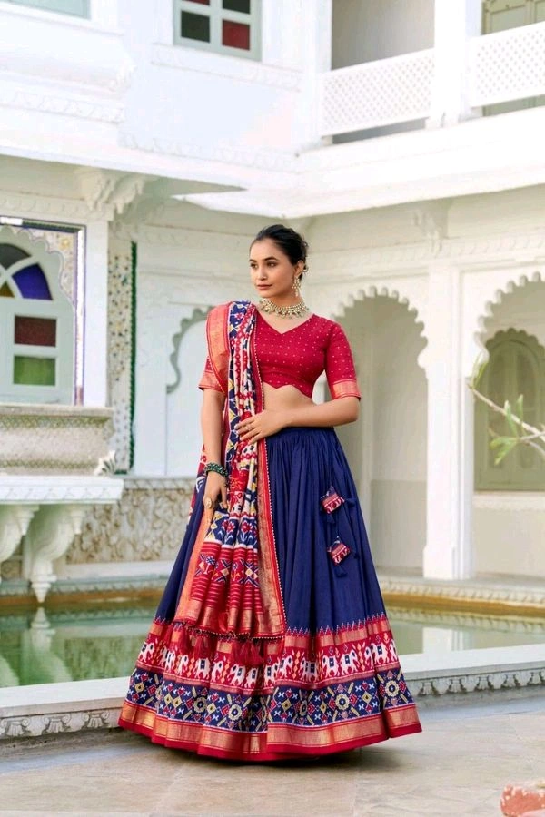 Antique Fashion 1 Presenting a perfectly blended Tussar Silk lehenga for festive season to charm your look  - Navy Blue, Stitched Blouse