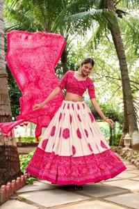 Antique Fashion 1 Artistry in Silk: Tussar Lehenga Choli with Bandhej Print  - pink, Stitched Blouse