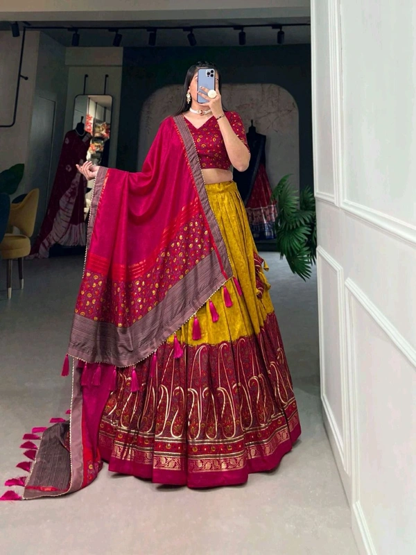 Antique Fashion 1 Elevate your ethnic game with this breathtaking tussar silk lehenga choli featuring stunning kashmiri print Perfect for any special occasion  - colour 3