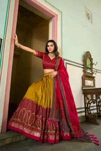 Antique Fashion 1 Elevate your ethnic game with this breathtaking tussar silk lehenga choli featuring stunning kashmiri print Perfect for any special occasion  - colour 3