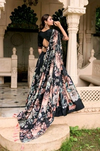 Antique Fashion 1 In a world of monochrome be the burst of color in a floral print lehenga  - colour 4, Stitched Blouse