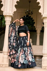 Antique Fashion 1 In a world of monochrome be the burst of color in a floral print lehenga  - colour 4, Stitched Blouse