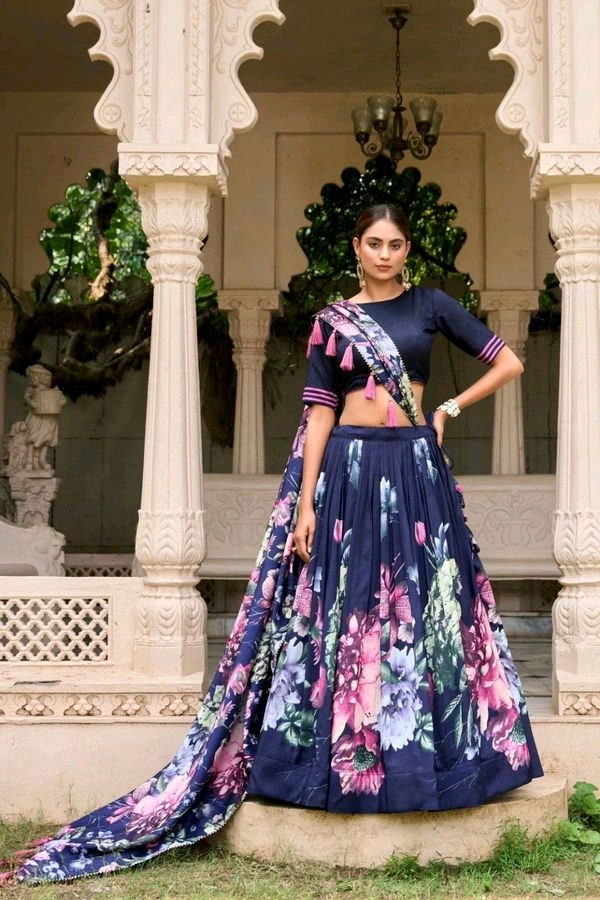 Antique Fashion 1 In a world of monochrome be the burst of color in a floral print lehenga  - colour 3, Stitched Blouse