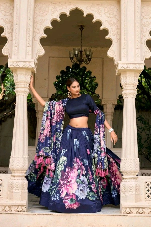 Antique Fashion 1 In a world of monochrome be the burst of color in a floral print lehenga  - colour 3, Stitched Blouse