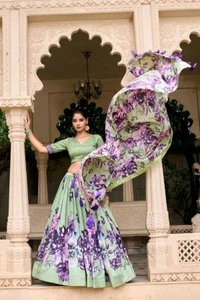 Antique Fashion 1 In a world of monochrome be the burst of color in a floral print lehenga  - colour 2, Stitched Blouse