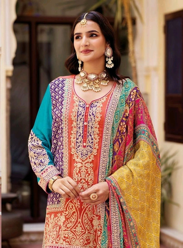 Antique Fashion 1 pakistani Suit  - M, Flamingo