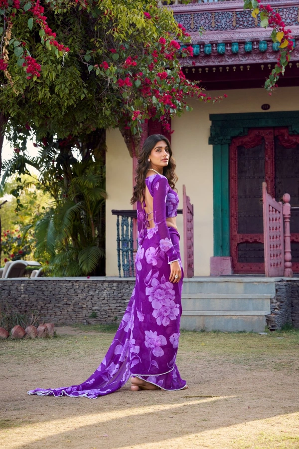Antique Fashion 1 chiffon saree - Purple