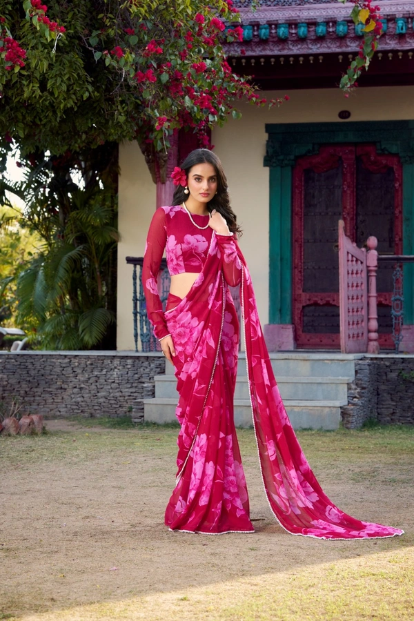 Antique Fashion 1 chiffon saree - pink