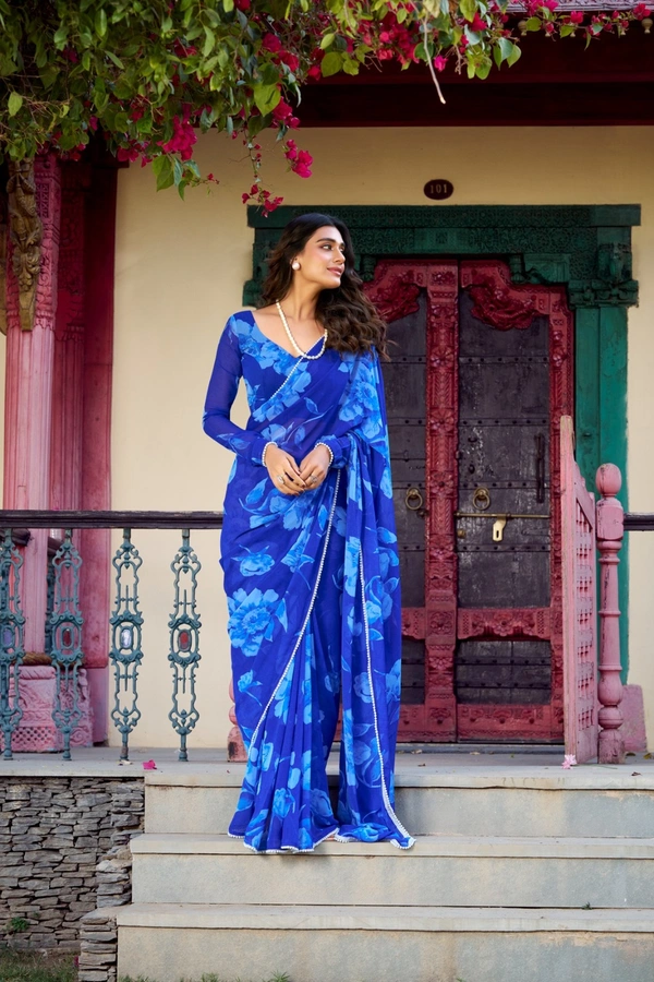 Antique Fashion 1 chiffon saree - Blue