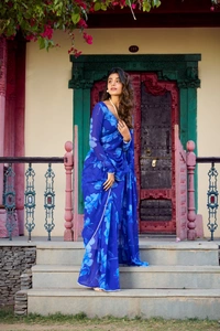 Antique Fashion 1 chiffon saree - Blue