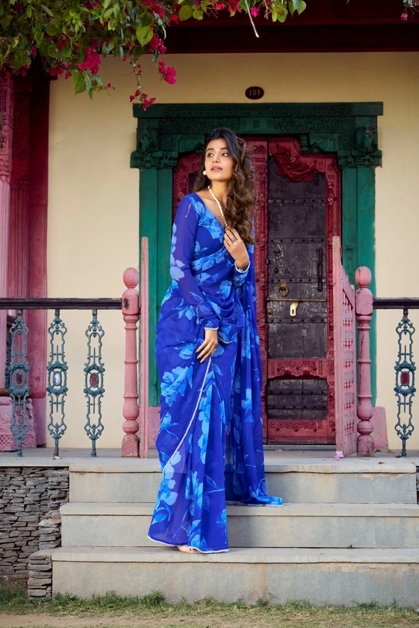 Antique Fashion 1 chiffon saree - Blue