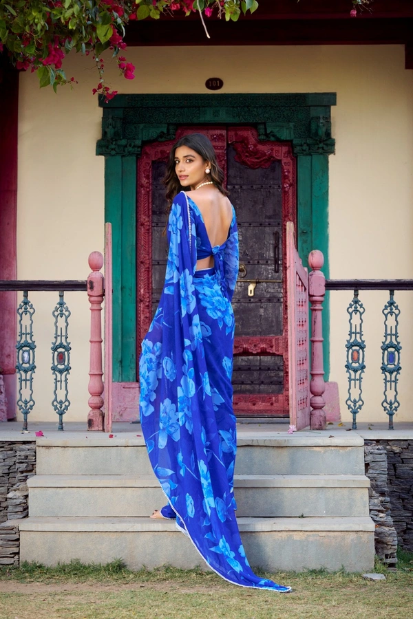 Antique Fashion 1 chiffon saree - Blue