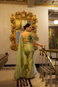 Antique Fashion 1 Tissue Simmer saree - Pista, Unstiched Blouse, Xl