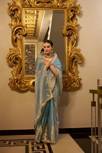 Antique Fashion 1 Tissue Simmer saree - Neptune, Unstiched Blouse, Xl