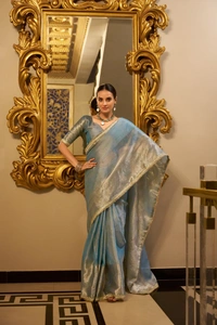 Antique Fashion 1 Tissue Simmer saree - Neptune, Unstiched Blouse, Xxl