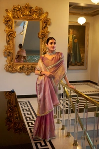 Antique Fashion 1 Tissue Simmer saree - Turkish Rose, Unstiched Blouse, M