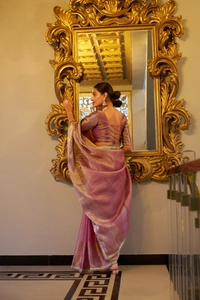 Antique Fashion 1 Tissue Simmer saree - Turkish Rose, Unstiched Blouse, M