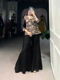 Antique Fashion 1 Kurti Plazo Set  - Xl, Black