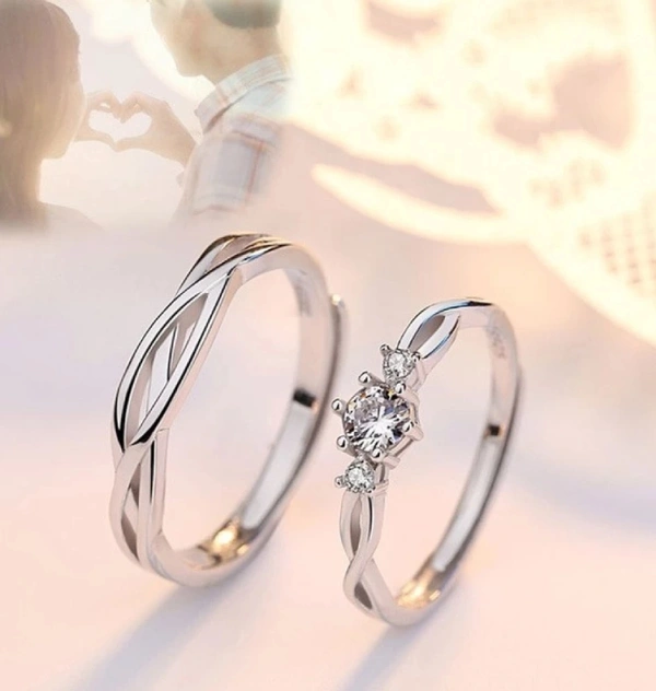 Adjustable Couple Rings Combo Lovers American Diamond Valentine Brass, Stainless Steel ,coopper - Silver