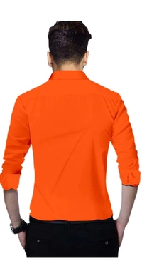 Men Slim Fit Solid Spread Collar Casual Shirt - Red Orange, S