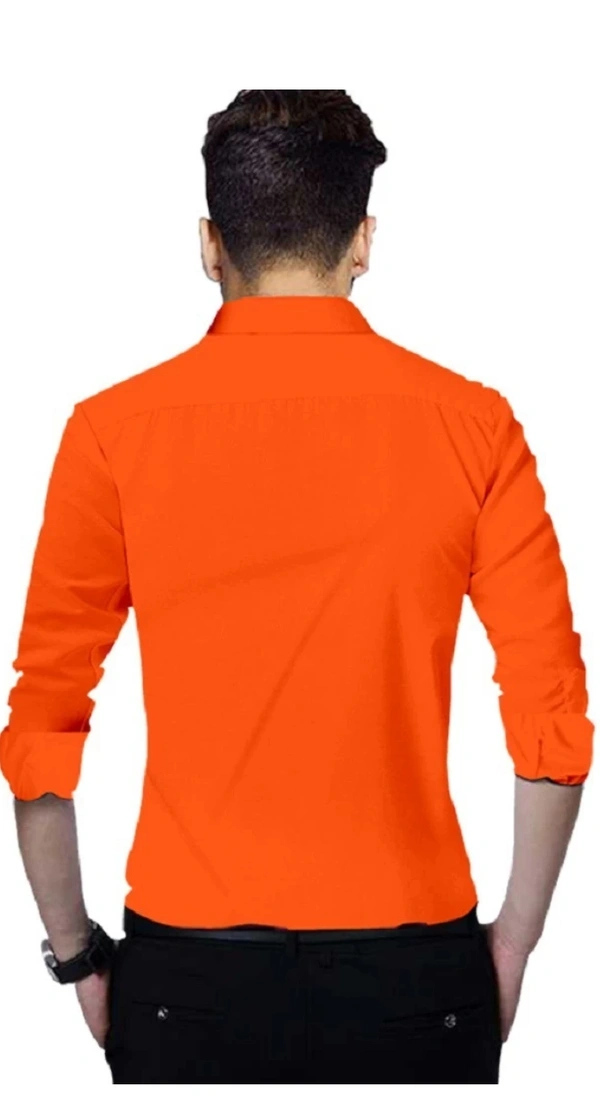 Men Slim Fit Solid Spread Collar Casual Shirt - Red Orange, S
