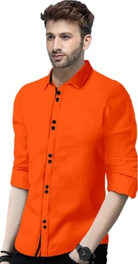 Men Slim Fit Solid Spread Collar Casual Shirt - Fuchsia Blue, S