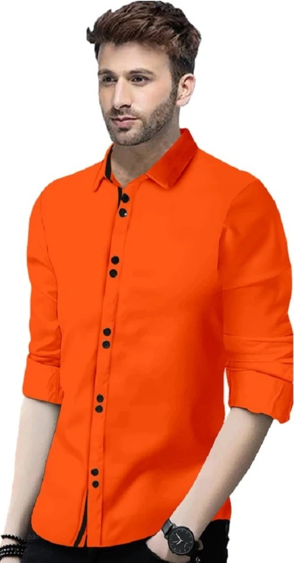 Men Slim Fit Solid Spread Collar Casual Shirt - Fuchsia Blue, S