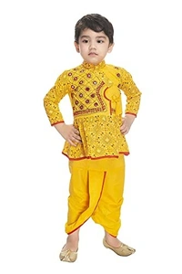 PK HUB Baby Boys Cotton Traditional Full Sleeve Yellow Rajasthani Angrakha Dress with Dhoti and Santa Claus Dress(PACK OF 2) - 6-12 months