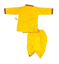 PK HUB Kids Cotton Yellow Krishna Style Kurta & Dhoti Dress (Pack Of 5-Kurta,Dhoti,Bansuri,Mukut,Patka) - 0-3month