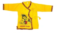 PK HUB Kids Cotton Yellow Krishna Style Kurta & Dhoti Dress (Pack Of 5-Kurta,Dhoti,Bansuri,Mukut,Patka) - 0-3month