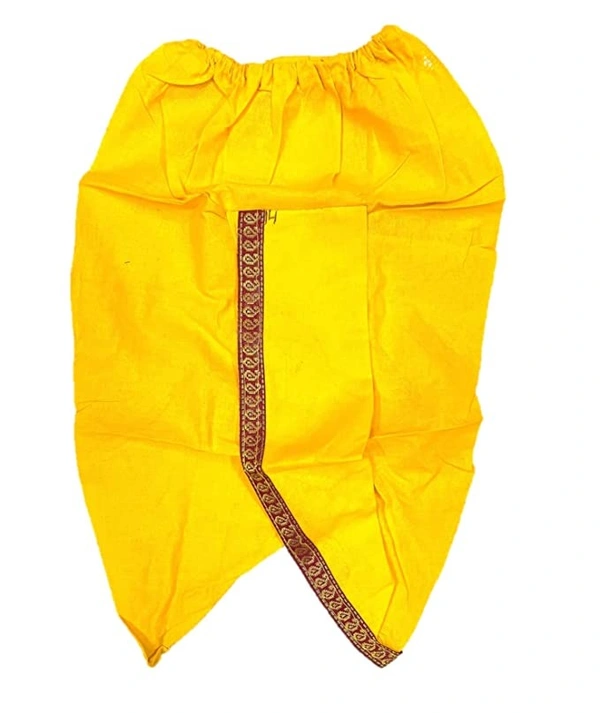 PK HUB Kids Cotton Yellow Krishna Style Kurta & Dhoti Dress (Pack Of 5-Kurta,Dhoti,Bansuri,Mukut,Patka) - 0-3month