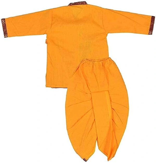 PK HUB® Krishna Dress Costume | Kids Cotton Yellow Krishna Style Kurta & Dhoti| Janamastami Special | Bal Gopal Dress for Baby Girls & Boys | Morepankh Printed Design - 2-3year