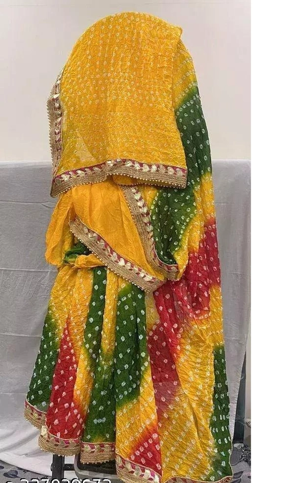 PK HUB®Women's Silk Bandhani Saree Rajasthani Bandhej With gota patti moti less - MULTICOLORED