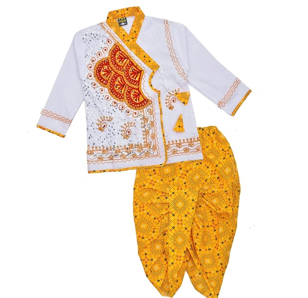 PK HUB® Boys Traditional Full Sleeve Rajasthani Angrakha Dress with Dhoti for Boys/Kids 100% Cotton - 6-12 months, white, 100gm