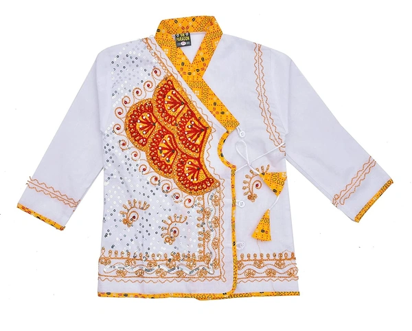 PK HUB® Boys Traditional Full Sleeve Rajasthani Angrakha Dress with Dhoti for Boys/Kids 100% Cotton - 6-12 months, white, 100gm