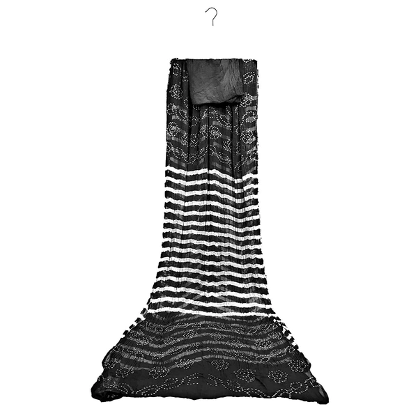 PK HUB Women's Chiffon Leheriya & Bandhej Saree With Same Color Blouse Piece(Length: 5.5 Meter, Blouse - 0.80 Meter) - BLACK