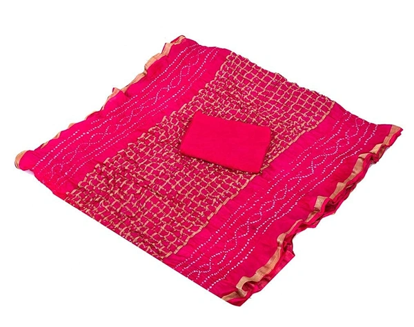 PK HUB®Women's Silk Gadhchola Bandhani Saree Rajasthani Bandhej With Zari Checks Saree With Blouse and Washable - PINK