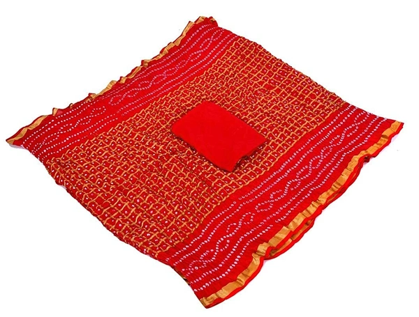 PK HUB®Women's Silk Gadhchola Bandhani Saree Rajasthani Bandhej With Zari Checks Saree With Blouse and Washable - RED
