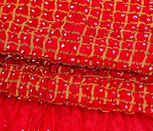 PK HUB®Women's Silk Gadhchola Bandhani Saree Rajasthani Bandhej With Zari Checks Saree With Blouse and Washable - RED