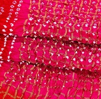 PK HUB®Women's Silk Gadhchola Bandhani Saree Rajasthani Bandhej With Zari Checks Saree With Blouse and Washable - PINK&RED
