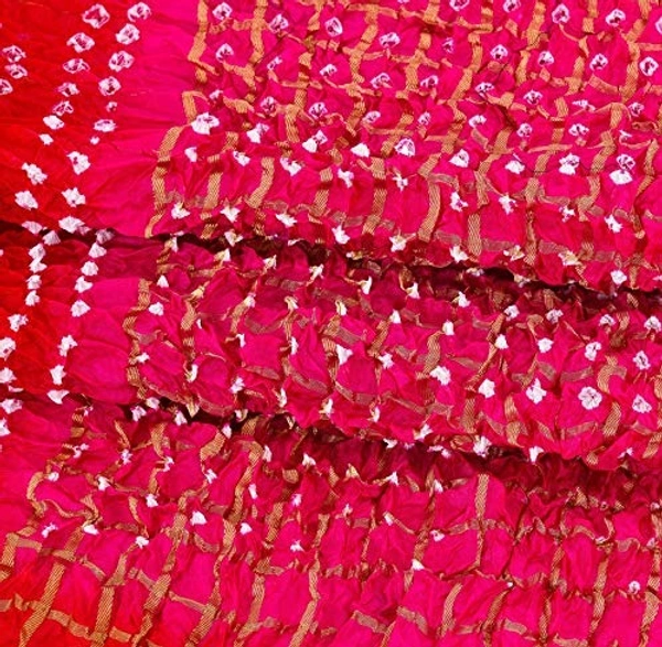 PK HUB®Women's Silk Gadhchola Bandhani Saree Rajasthani Bandhej With Zari Checks Saree With Blouse and Washable - PINK&RED