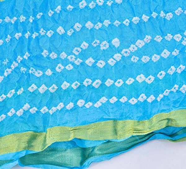 PK HUB®Women's Silk Gadhchola Bandhani Saree Rajasthani Bandhej With Zari Checks Saree With Blouse and Washable - SKY BLUE
