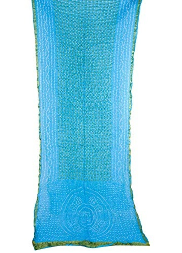 PK HUB®Women's Silk Gadhchola Bandhani Saree Rajasthani Bandhej With Zari Checks Saree With Blouse and Washable - SKY BLUE