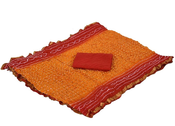 PK HUB®Women's Silk Gadhchola Bandhani Saree Rajasthani Bandhej With Zari Checks Saree With Blouse and Washable - ORANGE&RED