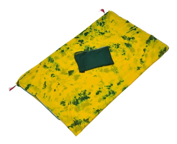 Women Chiffon Tye N Dye Saree With Blouse Piece - YELLOW&GREEN