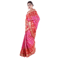 PK HUB Women's Bandhani Faux Silk Saree With Blouse Piece (Gharchola Saree Red Pink_Red Pink) - MULTI
