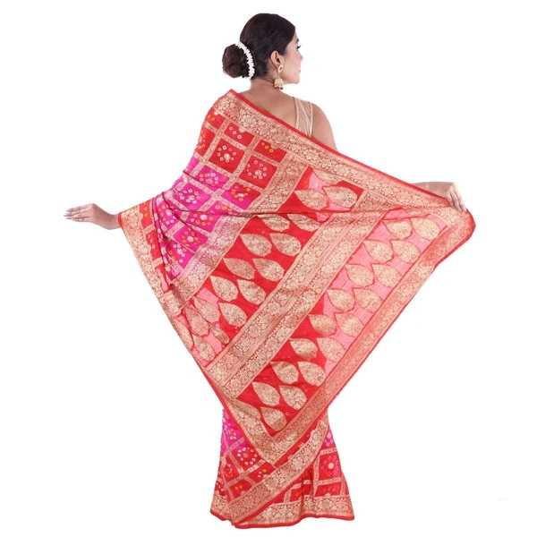 PK HUB Women's Bandhani Faux Silk Saree With Blouse Piece (Gharchola Saree Red Pink_Red Pink) - MULTI