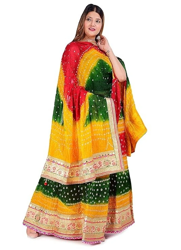 PK HUB Women's Jaipuri Crepe Lehenga Choli with Art Silk bandhej Dupatta Gota Patti Work - Free Size