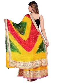 PK HUB Women's Jaipuri Crepe Lehenga Choli with Art Silk bandhej Dupatta Gota Patti Work - Free Size